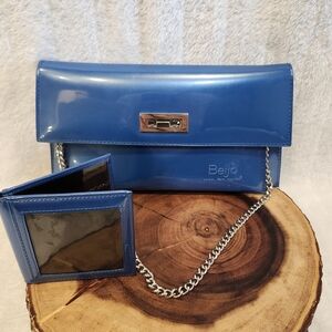 Beijo Blue Clutch with Chain Strap
